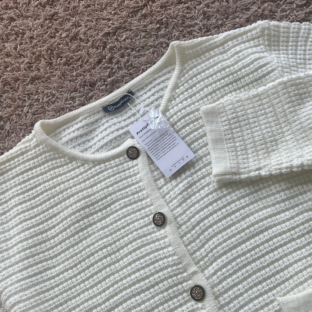 PrettyGarden Cream White Textured Waffle Knit Button Cardigan Sweater XL NWT